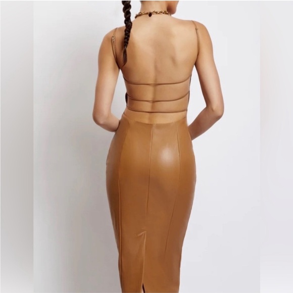 NWT Meshki Celine Faux Leather Midi Dress - Picture 1 of 6